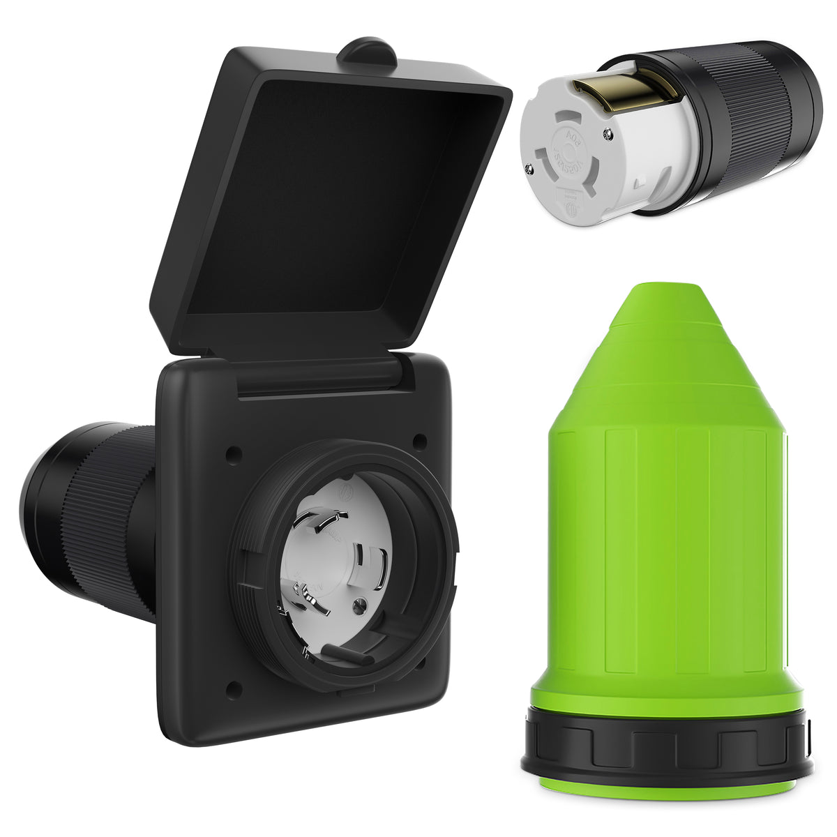 Leisure Cords 50AMP RV Power Inlet Plug Weatherproof Boot Kit NEMA SS2-50P 5 Inch (Black)