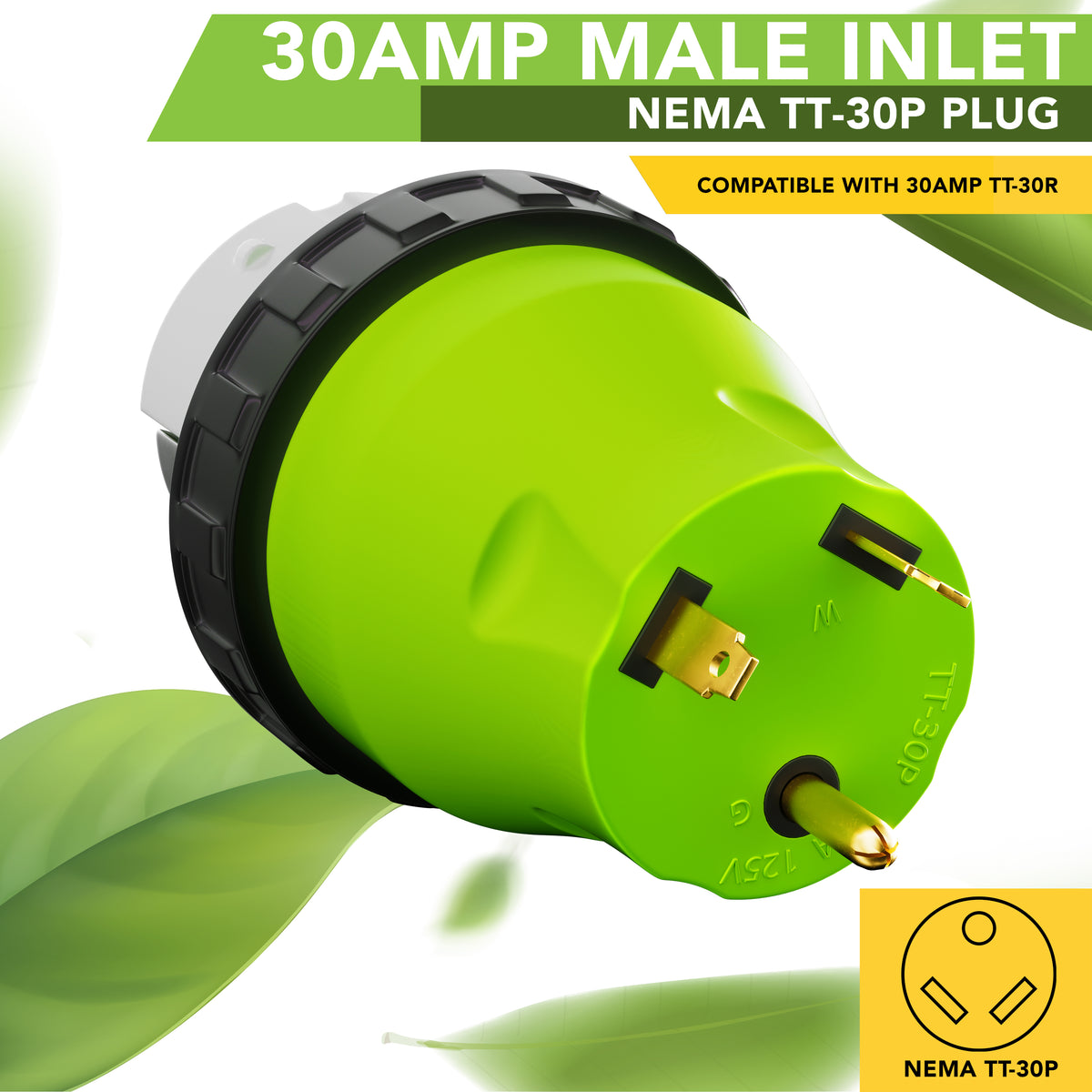 Leisure Cords 30AMP RV Electrical Adapter Twist Locking NEMA TT-30P to SS2-50R 5 Inch (Green)