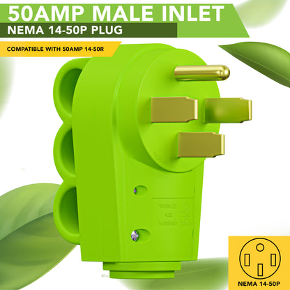 Leisure Cords 50AMP RV Replacement Plug 90 Degree Handle Standard NEMA 14-50P 4 Inch (Green)