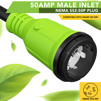 Leisure Cords 50AMP RV Dogbone Adapter Cord 90 Degree Handles Twist Locking Coupler NEMA SS2-50P to SS2-50R 12 Inch (Green)