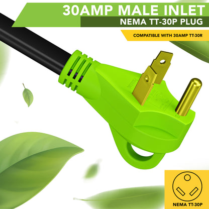 Leisure Cords 30AMP RV Extension Cord 90 Degree Handles Twist Locking Flat Cord Profile 50 Foot (Green)
