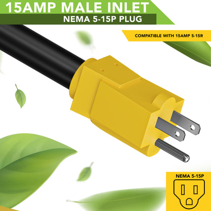 Leisure Cords 30AMP RV Dogbone Adapter Cord Standard NEMA 5-15P to TT-30R 12 Inch (Yellow)