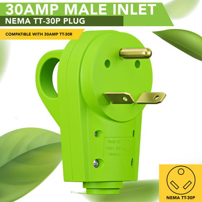 Leisure Cords 30AMP RV Replacement Plug 90 Degree Handle Standard NEMA TT-30P 3 Inch (Green)