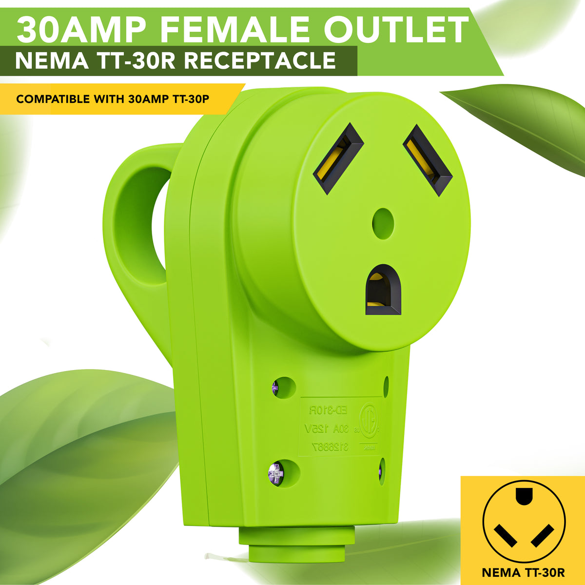 Leisure Cords 30AMP RV Replacement Plug 90 Degree Handle Standard NEMA TT-30R 3 Inch (Green)