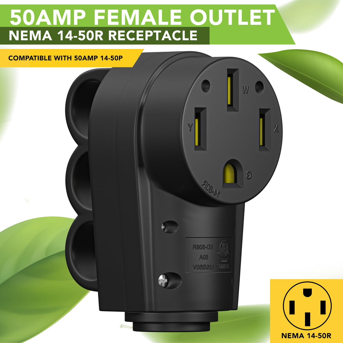 Leisure Cords 50AMP RV Replacement Plug 90 Degree Handle Standard NEMA 14-50R 4 Inch (Green)