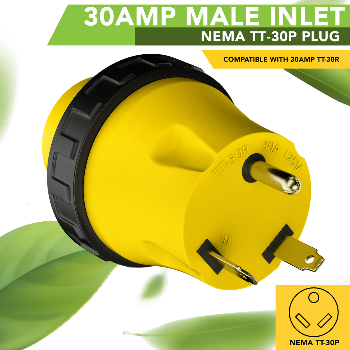 Leisure Cords 30AMP RV Electrical Adapter Twist Locking NEMA TT-30P to L5-30R 4 Inch (Yellow)