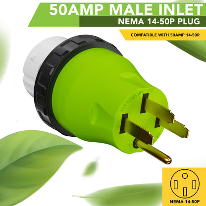 Leisure Cords 50AMP RV Electrical Adapter Twist Locking NEMA 14-50P to SS2-30R 5 Inch (Green)