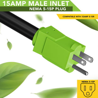 Leisure Cords 30AMP RV Dogbone Adapter Cord 90 Degree Handles Twist Locking NEMA 5-15P to L5-30R 12 Inch (Green)