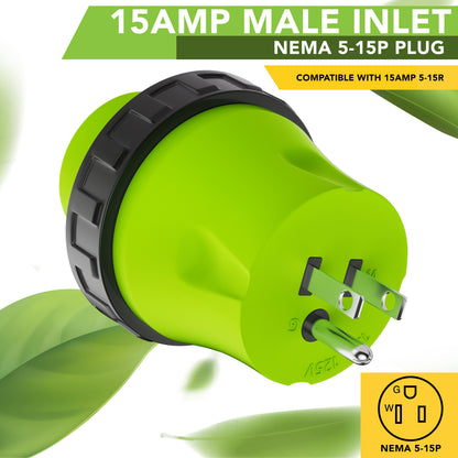 Leisure Cords 15AMP RV Electrical Adapter Twist Locking NEMA 5-15P to L5-30R 4 Inch (Green)