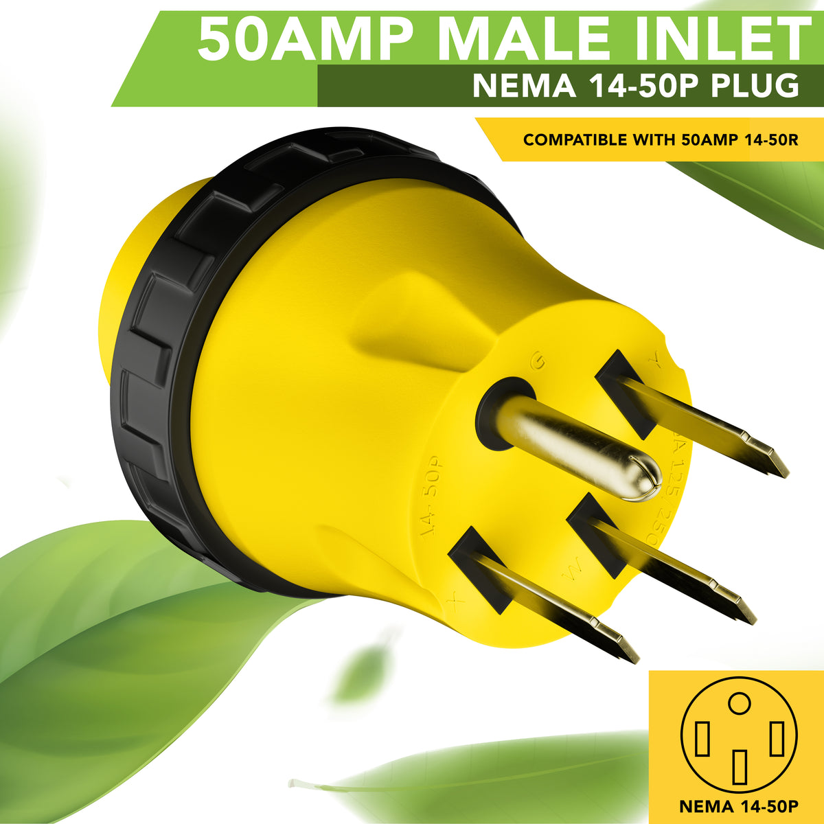 Leisure Cords 50AMP RV Electrical Adapter Twist Locking NEMA 14-50P to L5-30R 4 Inch (Yellow)