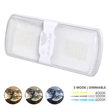 Leisure LED 12V RV LED Double Dome Light Multi-Color Touch Dimmer Switch Clear Lens 11 Inch (White)