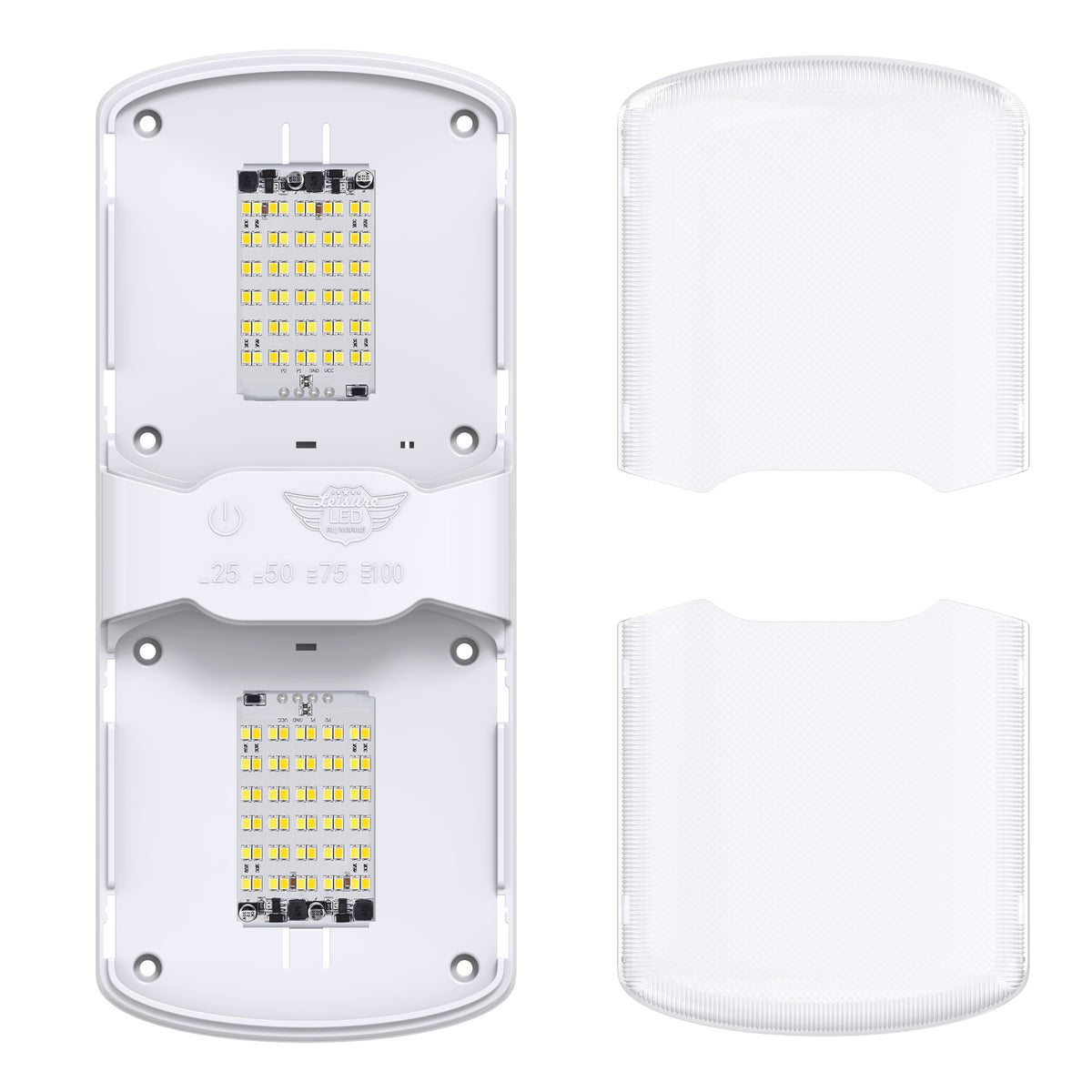 Leisure LED 12V RV LED Double Dome Light Multi-Color Touch Dimmer Switch Clear Lens 11 Inch (White)