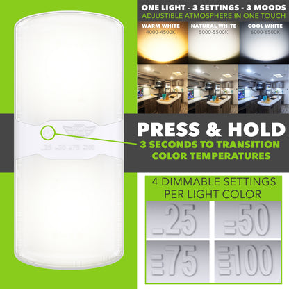 Leisure LED 12V RV LED Double Dome Light Multi-Color Touch Dimmer Switch Clear Lens 11 Inch (White)