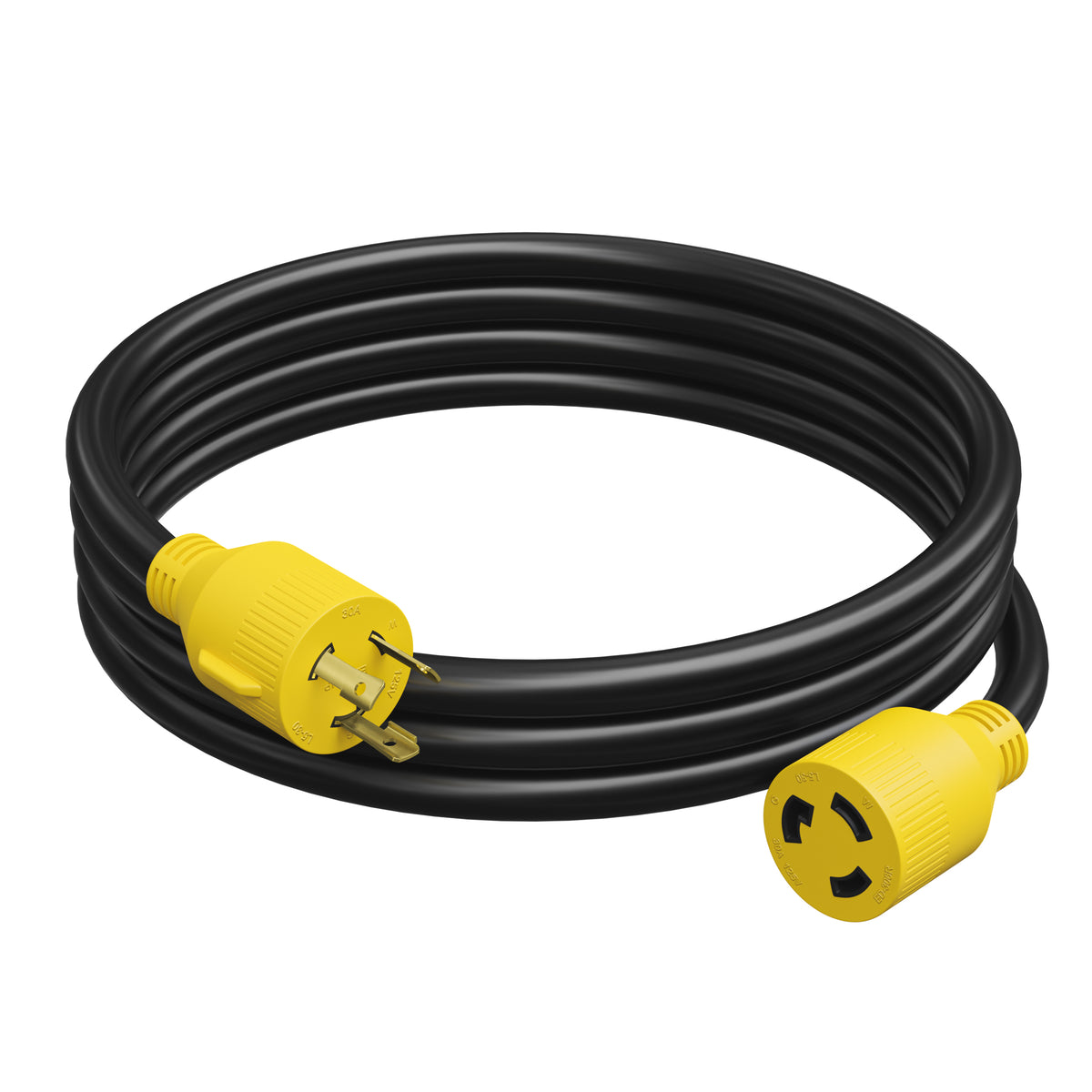 Leisure Cords 30AMP RV Generator Cord NEMA L5-30P to L5-30R 15 Foot (Yellow)