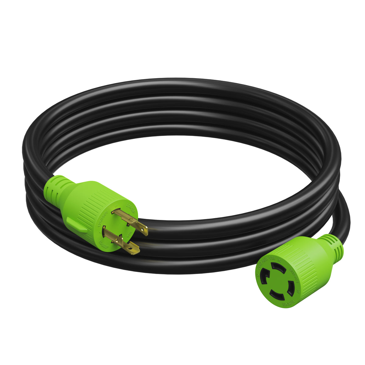 Leisure Cords 30AMP RV Generator Cord NEMA L14-30P to L14-30R 15 Foot (Green)