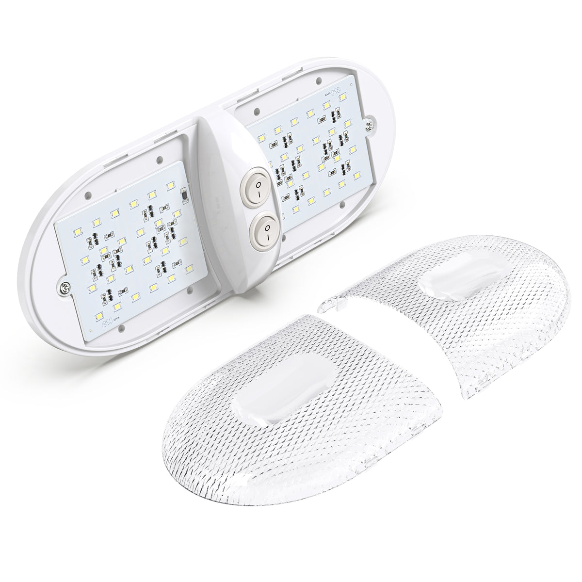 Leisure LED 12V RV LED Double Dome Light Natural White Double On Off Switch Clear Lens 11 Inch (White)