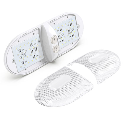 Leisure LED 12V RV LED Double Dome Light Natural White Double On Off Switch Clear Lens 11 Inch (White)