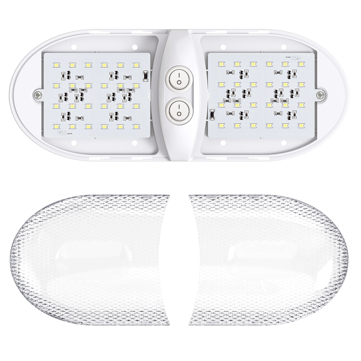 Leisure LED 12V RV LED Double Dome Light Natural White Double On Off Switch Clear Lens 11 Inch (White)