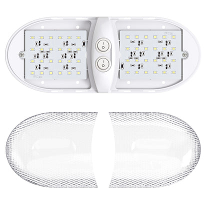 Leisure LED 12V RV LED Double Dome Light Natural White Double On Off Switch Clear Lens 11 Inch (White)