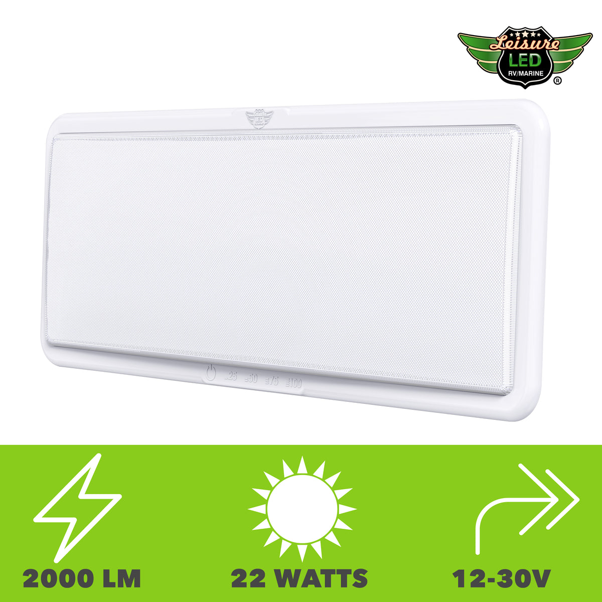 Leisure LED 12V RV Interior LED Ceiling Light Rectangle Natural White Touch Dimmer Switch 2000 Lumen 21 Inch (White)