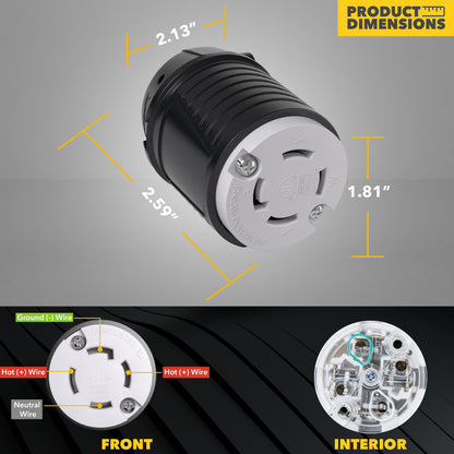 Leisure Cords 30AMP RV Replacement Plug Generator NEMA L14-30P 3 Inch (Black)