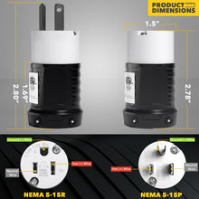 Leisure Cords 15AMP RV Replacement Plug Generator Kit NEMA 5-15P to 5-15R 2 Inch (Black)