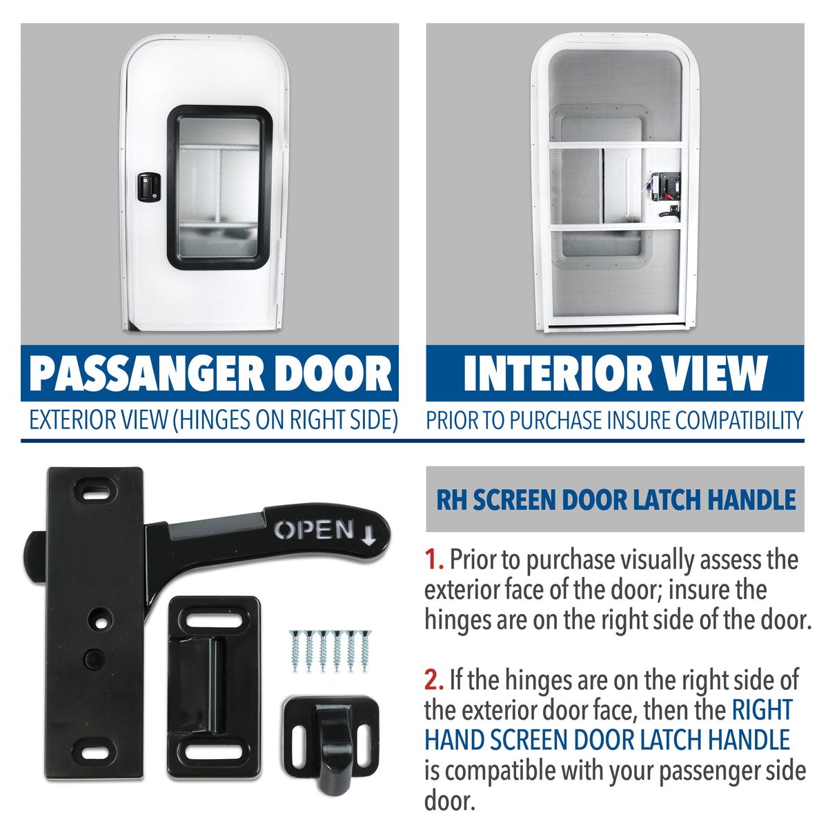 Leisure Coachworks RV Screen Door Latch with Handle Kit Right Hand Side 3 Inch (Black)