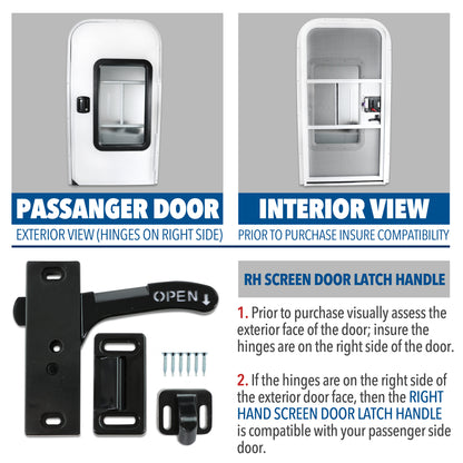 Leisure Coachworks RV Screen Door Latch with Handle Kit Right Hand Side 3 Inch (Black)