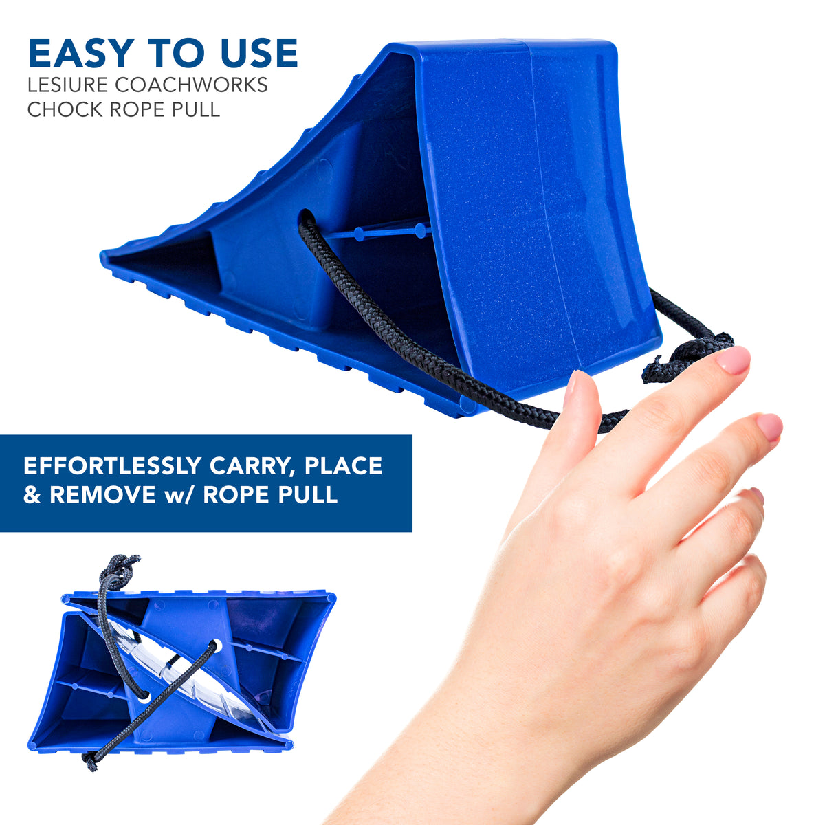 Leisure Coachworks RV Wheel Chock Replacement Kit Stopping Blocks for 26 Inch Diameter Motorhome Tires (Blue)