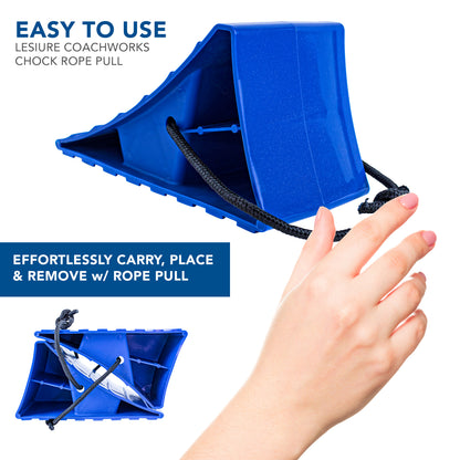 Leisure Coachworks RV Wheel Chock Replacement Kit Stopping Blocks for 26 Inch Diameter Motorhome Tires (Blue)