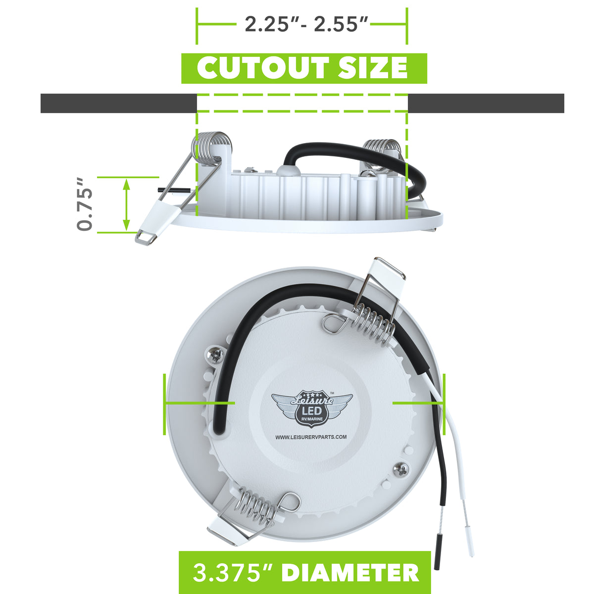 Leisure LED 12V RV Interior LED Recessed Light Cool White with Frosted Lens Aluminum Housing 3.375 Inch (White)