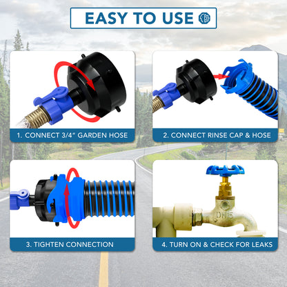 Leisure Coachworks RV Sewer Hose Rinse Cap for 3 Inch Sewer Hose with Shutoff Valve (Black)