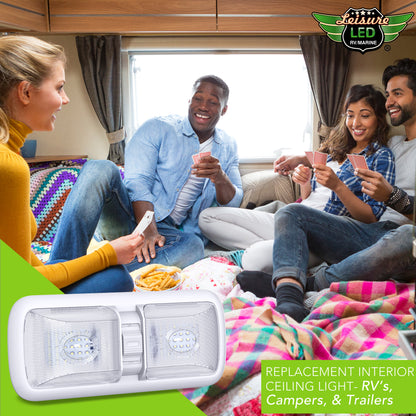 Leisure LED 12V RV LED Double Dome Light Rectangle Natural White On Off Switch Clear Lens 11 Inch (White)