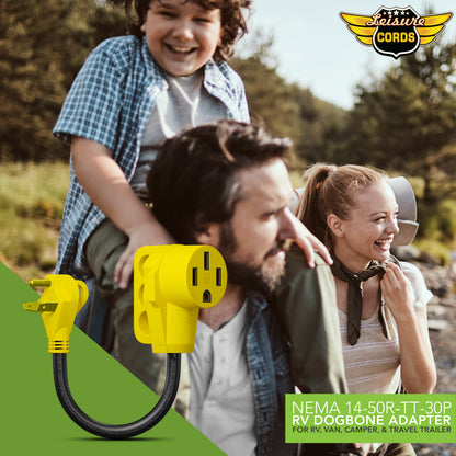 Leisure Cords 30AMP RV Dogbone Adapter Cord Standard NEMA TT-30P to 14-50R 12 Inch (Yellow)