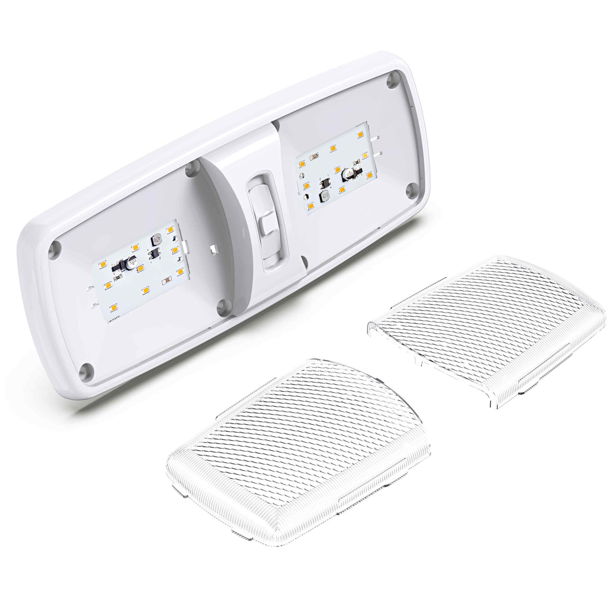 Leisure LED 12V RV LED Double Dome Light Euro Natural White On Off Switch Clear Lens 11 Inch (White)