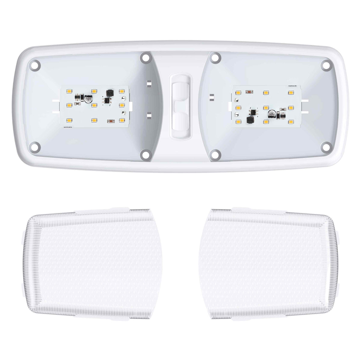 Leisure LED 12V RV LED Double Dome Light Euro Natural White On Off Switch Clear Lens 11 Inch (White)