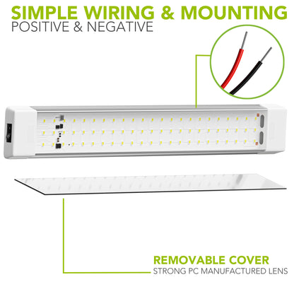 Leisure LED 12V RV Interior LED Ceiling Light Rectangle Natural White On Off Switch 720 Lumen 10.6 Inch (Grey)