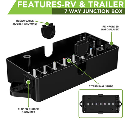 Leisure Cords 7 Way Inline Trailer Junction Box 6 Inch (Black)