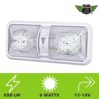 Leisure LED 12V RV LED Double Dome Light Natural White Dimmer Switch Clear Lens 11 Inch (White)