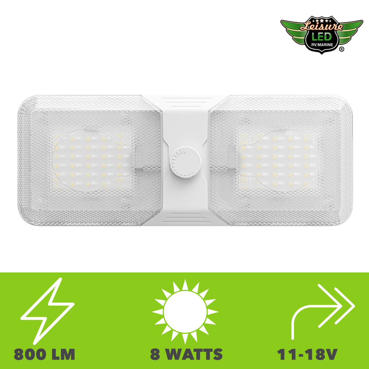 Leisure LED 12V RV LED Double Dome Light Cool White Knob Dimmer Switch Clear Lens 11 Inch (White)