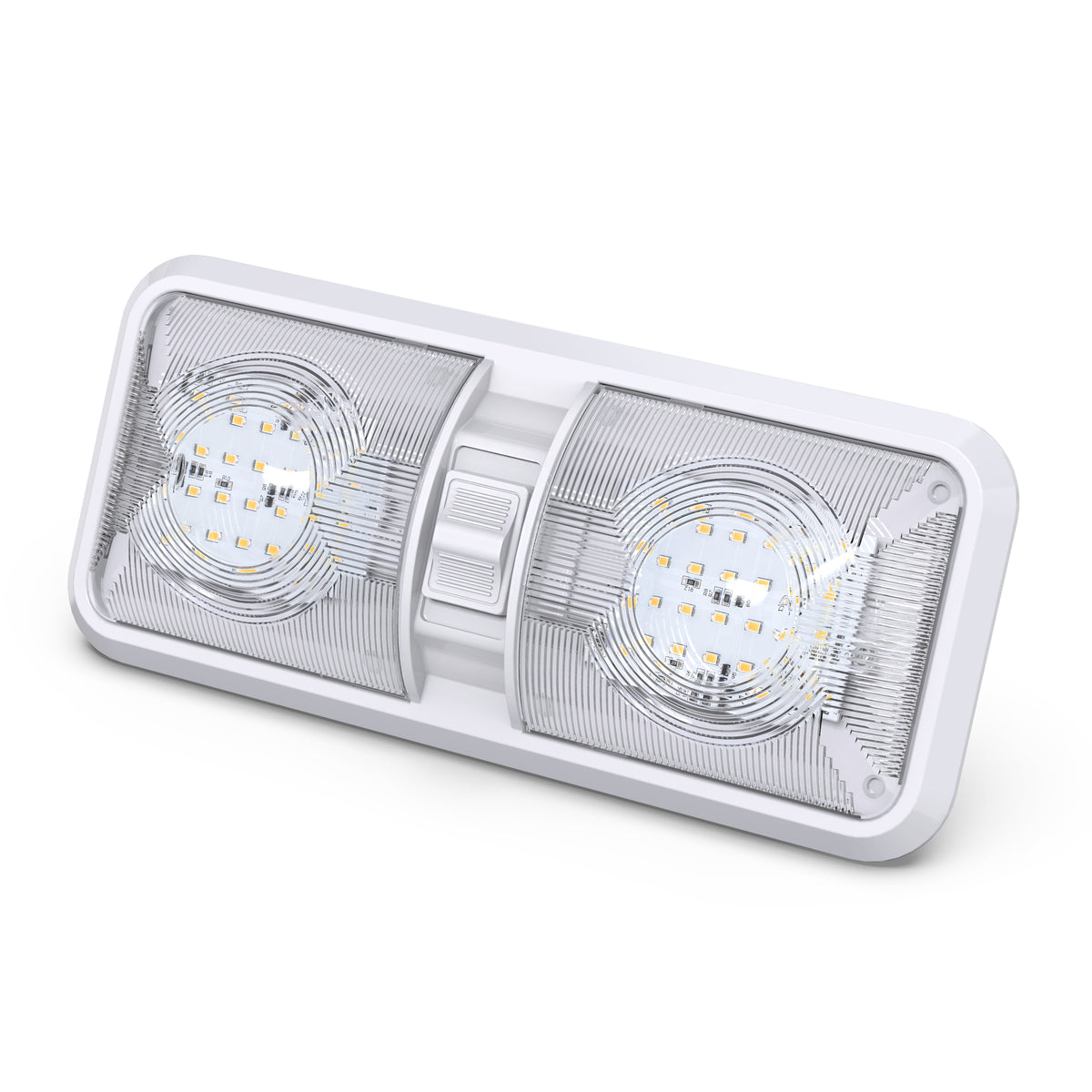 Leisure LED 12V RV LED Double Dome Light Natural White On Off Switch Clear Lens 11 Inch (White)