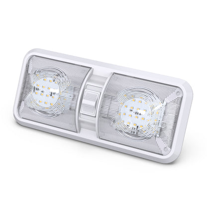 Leisure LED 12V RV LED Double Dome Light Natural White On Off Switch Clear Lens 11 Inch (White)