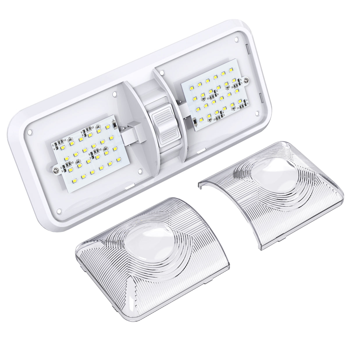 Leisure LED 12V RV LED Double Dome Light Cool White On Off Switch Clear Lens 11 Inch (White)