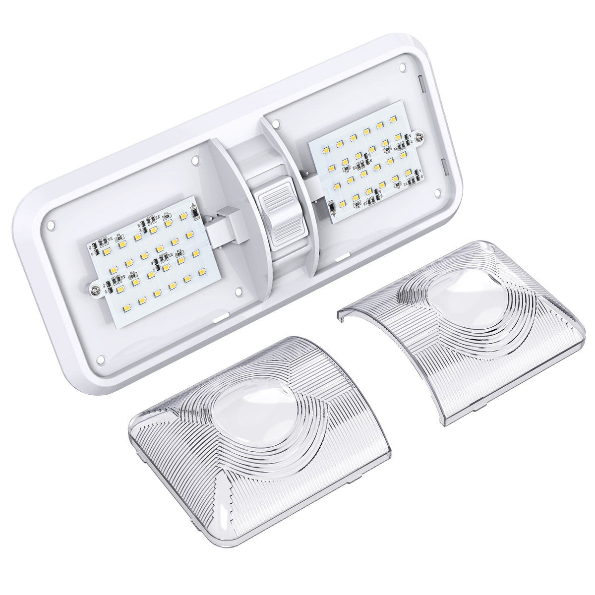 Leisure LED 12V RV LED Double Dome Light Natural White On Off Switch Clear Lens 11 Inch (White)