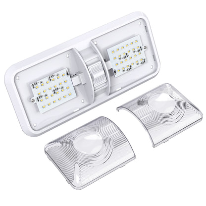 Leisure LED 12V RV LED Double Dome Light Natural White On Off Switch Clear Lens 11 Inch (White)