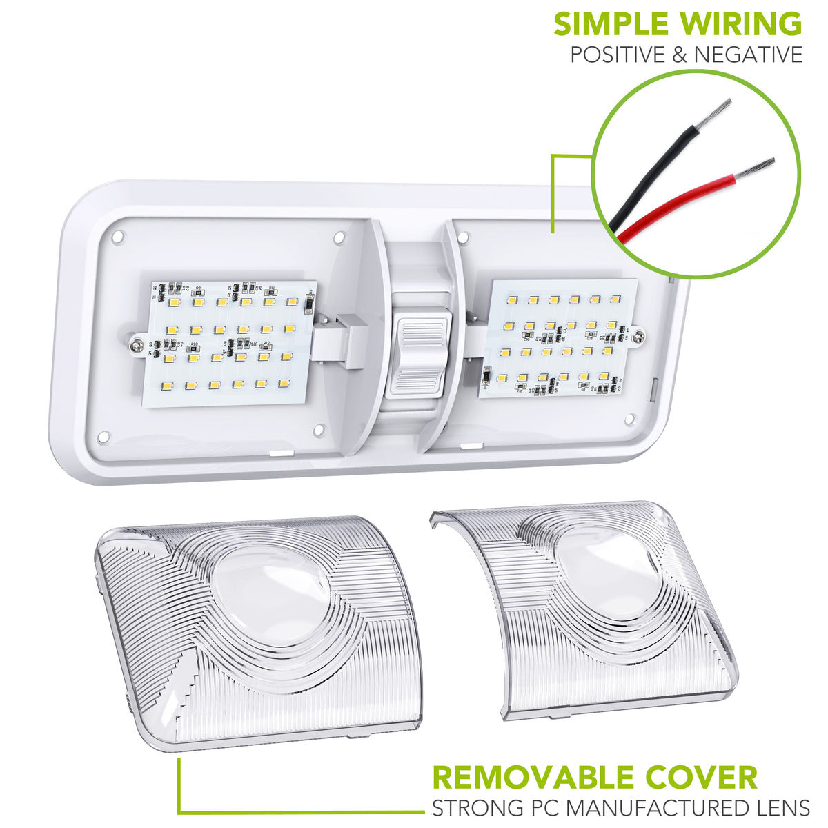 Leisure LED 12V RV LED Double Dome Light Natural White On Off Switch Clear Lens 11 Inch (White)