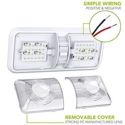 Leisure LED 12V RV LED Double Dome Light Natural White On Off Switch Clear Lens 11 Inch (White)