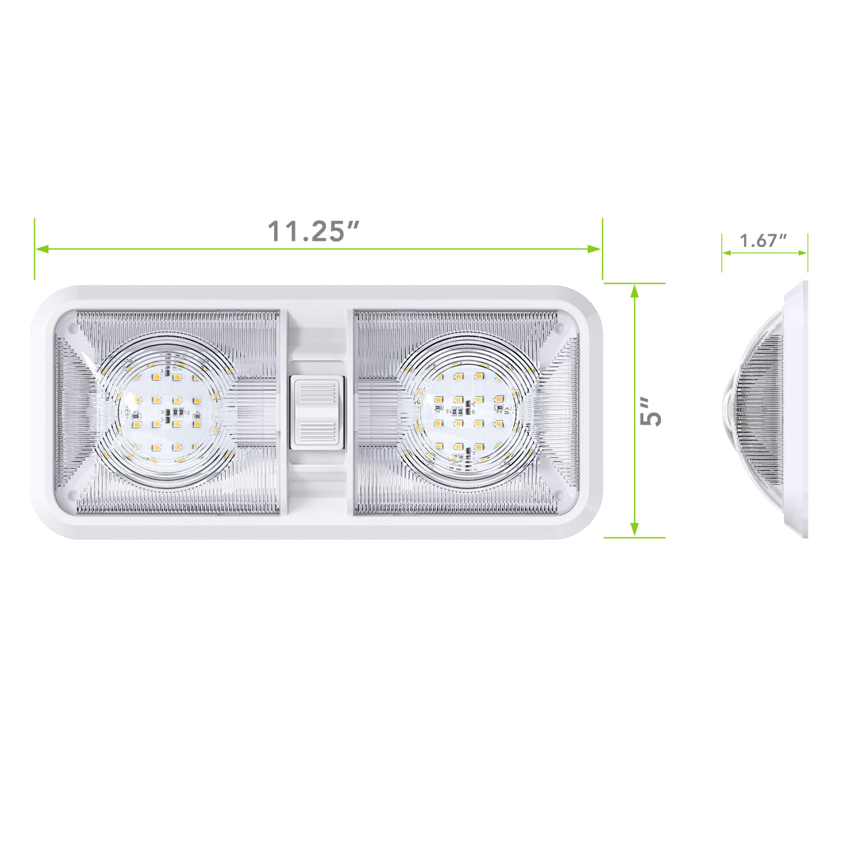 Leisure LED 12V RV LED Double Dome Light Natural White On Off Switch Clear Lens 11 Inch (White)