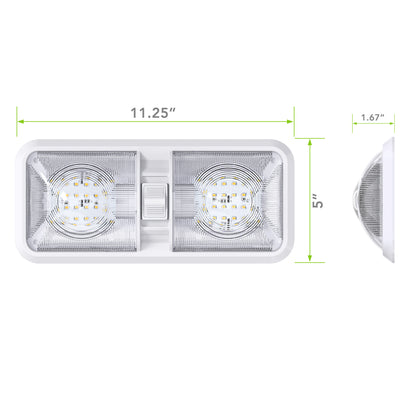 Leisure LED 12V RV LED Double Dome Light Natural White On Off Switch Clear Lens 11 Inch (White)