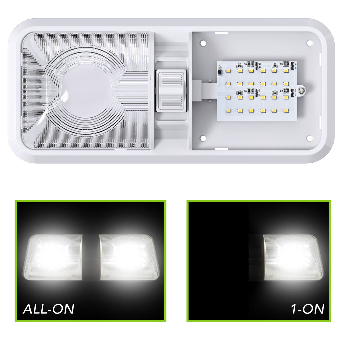 Leisure LED 12V RV LED Double Dome Light Natural White On Off Switch Clear Lens 11 Inch (White)